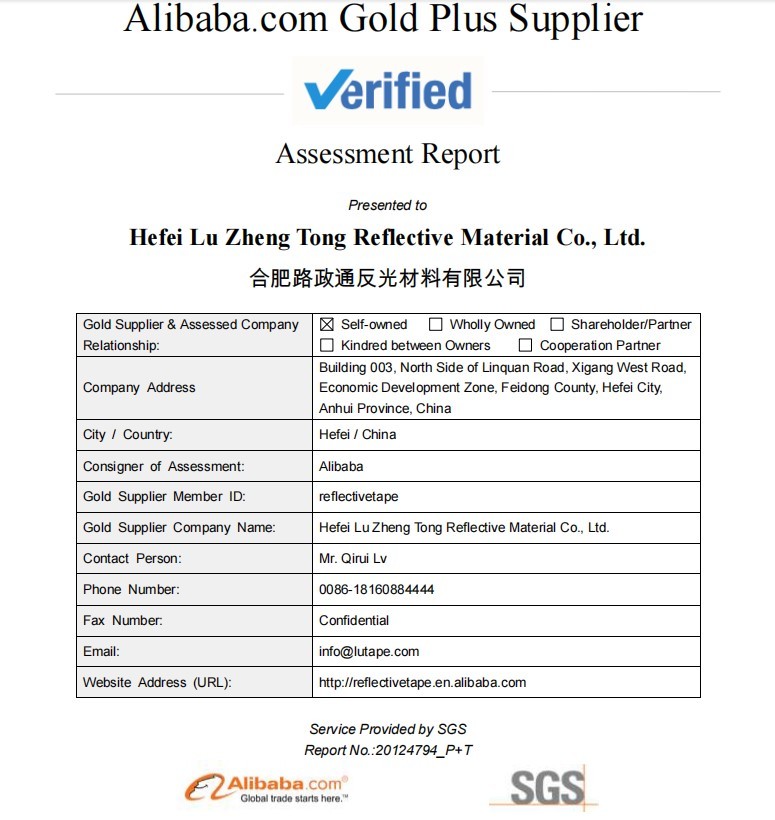 Κίνα Hefei Lu Zheng Tong Reflective Material Co., Ltd. Πιστοποιήσεις